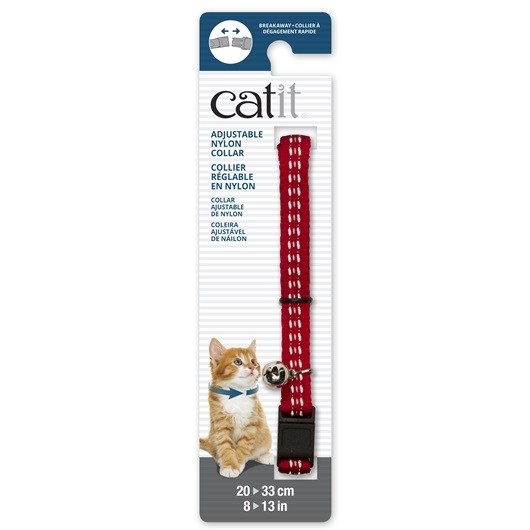 Catit Adjustable Breakaway Nylon Collar Reflective Red 20-33cm (55180)