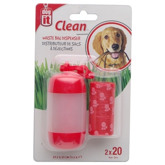 Dogit Waste Bag Dispenser - 2 Rolls/20 Bags - Red (90421)