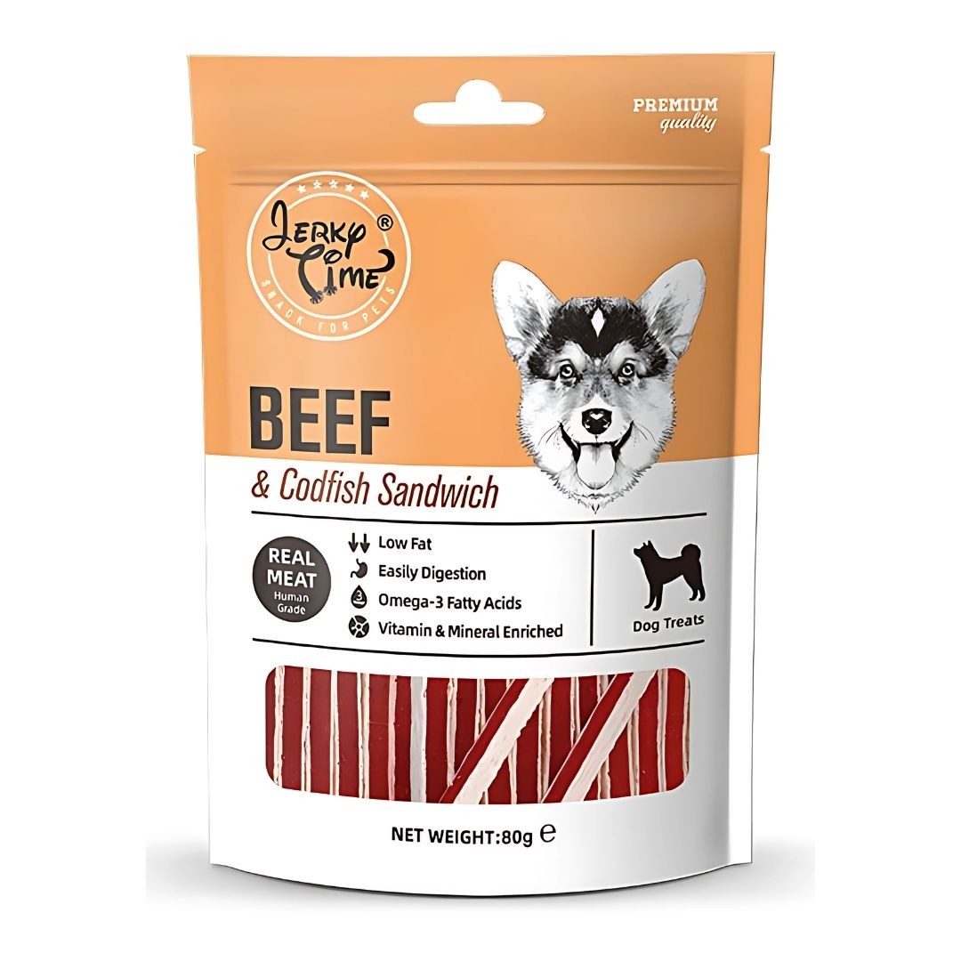 Jerky Time Beef & Codfish Sandwich for Dogs 80g (JT830191) NEW